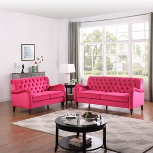 Modern Velvet Sofa Couch With Wooden Legs,Mid Century Craftsmanship Upholstered Sofa,Tufted 3-Seater Sofa With Comfy Back Cushions-Cuddlewood - 1 of 4