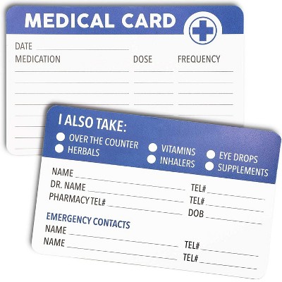 Juvale 100 Pack Fill in Medical Information Cards for Hospitals (3.3 x 2.1 in)