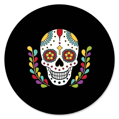 Big Dot of Happiness Day of the Dead - Sugar Skull Party Circle Sticker Labels - 24 Count