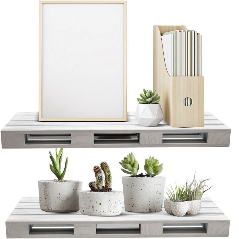 2 Pack (9.25" D x 23.62" W x 1.75" H) Sorbus Floating Pallet Style Shelves - for Home Décor, Living Room, Bathroom, Bedroom, Nursery, etc (Gray White), 5 of 6