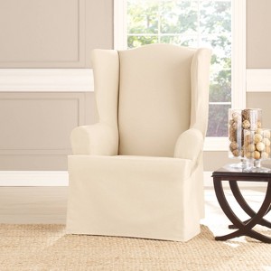 Heavy Weight Cotton Canvas Wing Chair Slipcover Natural - Sure Fit: Durable, Machine Washable, Indoor Use - 1 of 3
