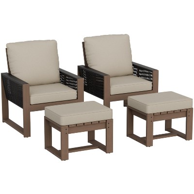 EAGLE PEAK 4 Pieces Natural Cedar Wood Furniture Set, Outdoor Patio Real Wood Small Balcony Conversation Set with Ottomans