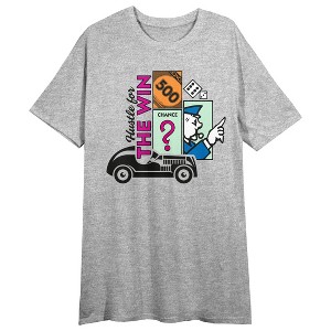 Monopoly Hustle For The Win Women's Gray Heather Crew Neck Short Sleeve Night Shirt - 1 of 2