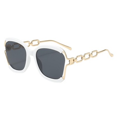 Anna-Kaci Oversized Square Sunglasses with Cutout Chain Link Arms and Glamorous Metal Trim