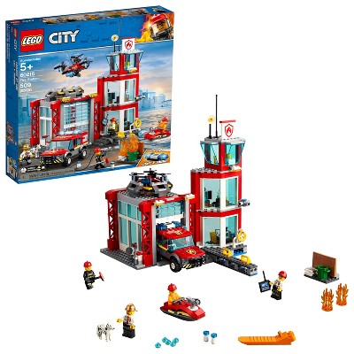 LEGO City Fire Station Fire Emergency Vehicle Toy and Toy Garage Building Kit 60215