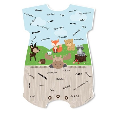 Big Dot of Happiness Woodland Creatures - Baby Bodysuit Guest Book Sign - Baby Shower Guestbook Alternative - Signature Mat