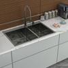 Double Bowl Drop in Sink- 33inx22in Gunmetal Black Double Bowl Kitchen Sink 16 Gauge with Two 10in Deep Basin(60/40) - 2 of 4