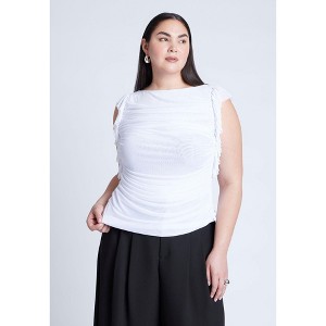 ELOQUII Shirred Mesh Top With Shoulder Flounces - 1 of 4