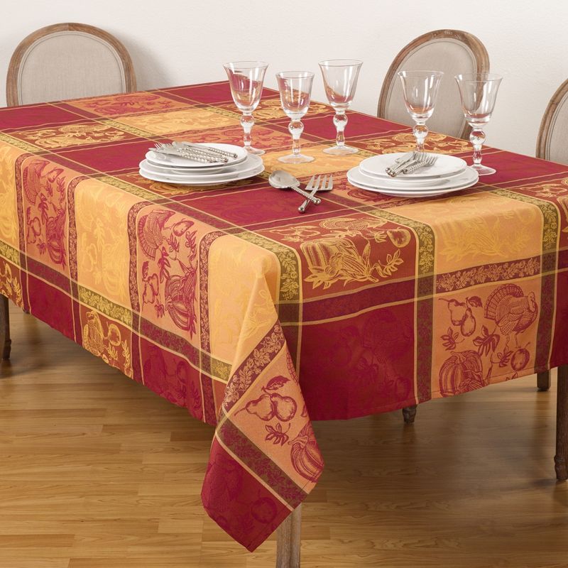 Saro Lifestyle Thanksgiving Fall Holiday Design Jacquard Cotton Blend Tablecloth, 1 of 5