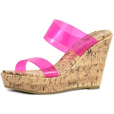 Allegra K Women's Transparent Bands Open Toe Wedge Heels Sandals