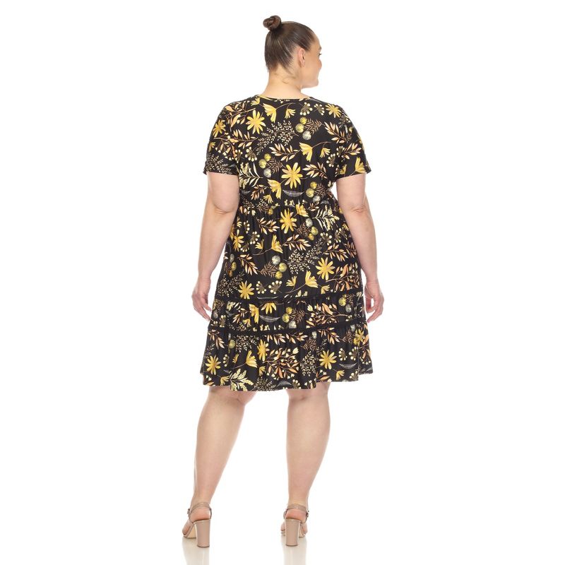Plus Size Floral Short Sleeve Knee Length Dress, 4 of 7
