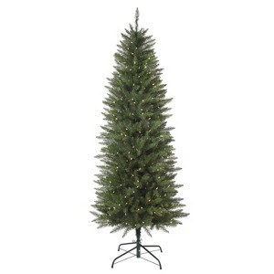 Haute Décor 6.5' Pre-lit Pencil Dumont Artificial Christmas Tree with White LED Lights - 1 of 4