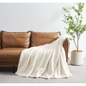 Royal Velvet 60"x70" Luxe Faux Rabbit Fur Throw in Gift Box Ivory - 1 of 4