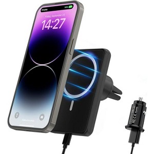 HANPURE Magnetic Wireless Car Charger 18W Compatible with Mag-Safe Car Mount Charger for iPhone 14/13/12 Series Black - 1 of 4