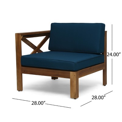 Teak Finish Acacia Wood 5pc Outdoor Sofa Set with Dark Teal Cushions