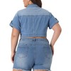 Agnes Orinda Women's Plus Size Button Front Trendy Washed Rolled Sleeves Cropped Jean Jackets - image 4 of 4