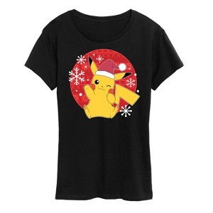 Women's - Pokémon - Pikachu Santa Hat Ugly Sweater Short Sleeve Graphic T-Shirt - 1 of 4