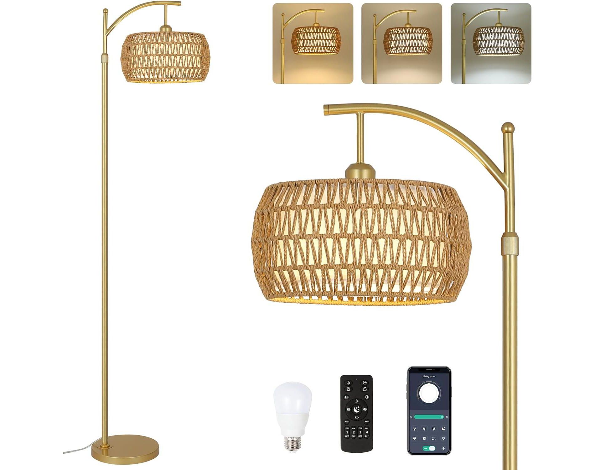 Gulches Arc Floor Lamp with Remote Control, Dimmable LED Floor Lamp with 3 Color Temperature, Standing Tall Pole Lamp for Living Room Bedroom,Gold