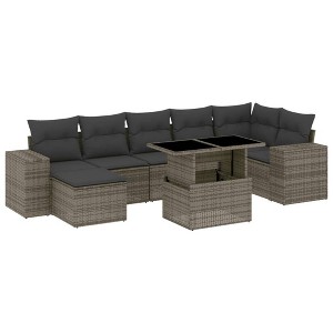 vidaXL 8 Piece Patio Sofa Set with Cushions Gray Poly Rattan - without storage - 1 of 4