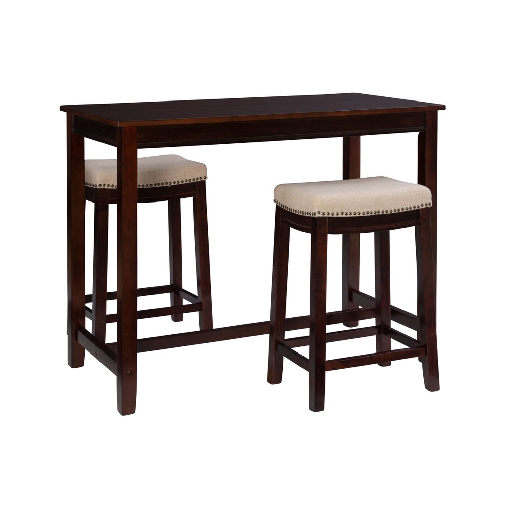 Photos - Dining Table Linon 3pc Claridge Nailhead Trim Fabric Seat Counter Height Dining Set Walnut Li 