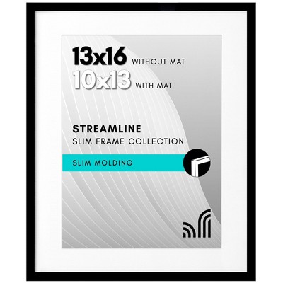 Americanflat 13x16 Picture Frame with Polished Plexiglass - Use as 10x13 Frame with Mat or 13x16 Frame Without Mat - Streamline Collection - Black