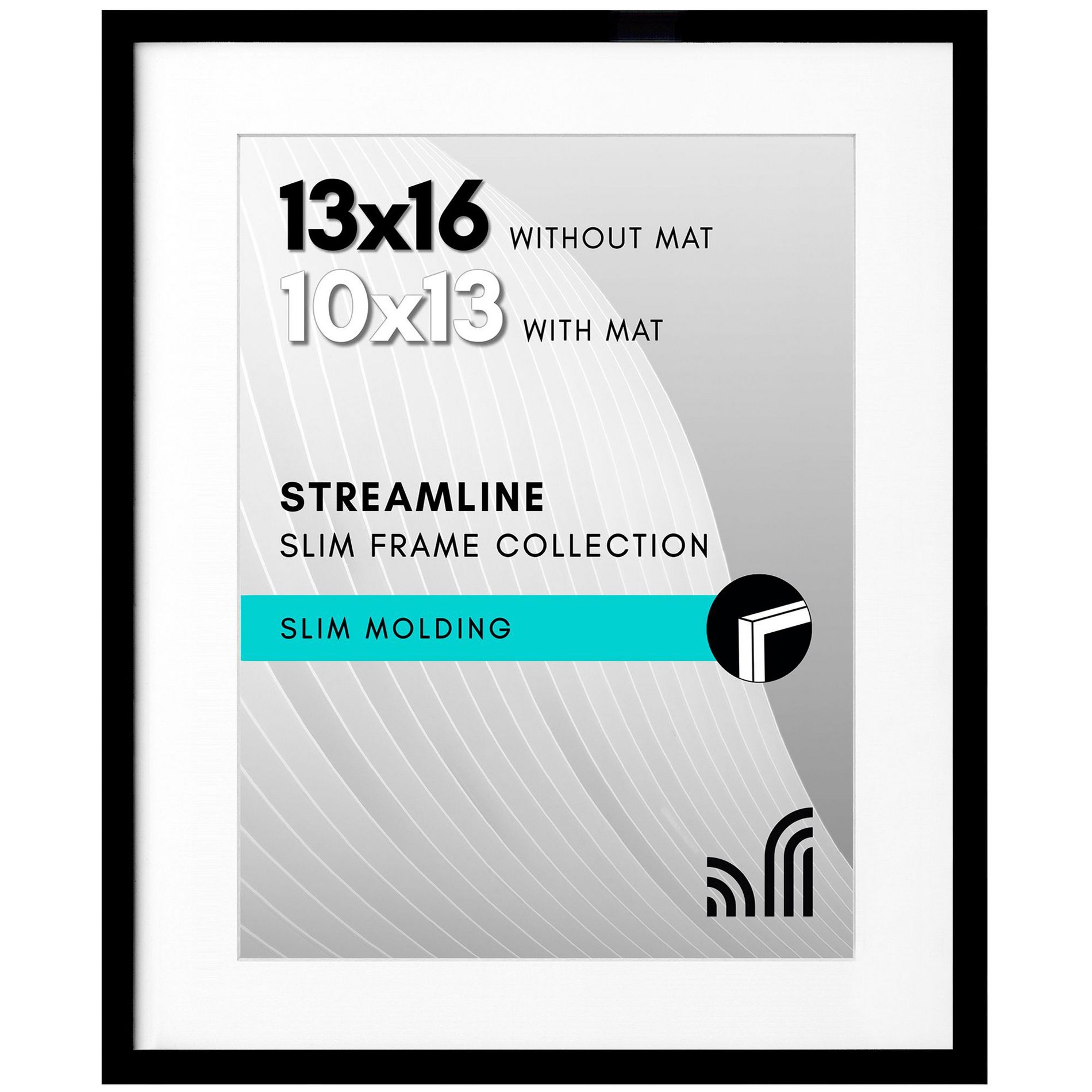 Americanflat 13x16 Picture Frame with Polished Plexiglass - Use as 10x13 Frame with Mat or 13x16 Frame Without Mat - Streamline Collection - Black
