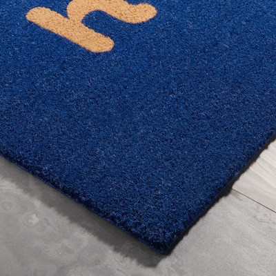 Blue Coir Outdoor Welcome Mat with Modern Hiya Design, 18" x 30"