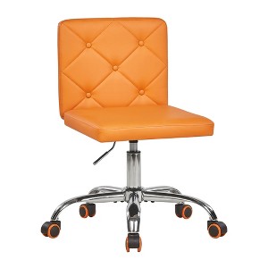 VECELO PU Leather Armless Office Chair, Adjustable Height & 360° Rolling Swivel for Home or Office, Orange - 1 of 4