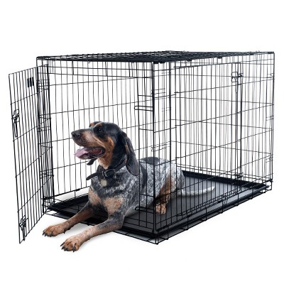 Large Black Double Door Folding Metal Dog Crate