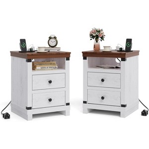 Farmhouse White Nightstand with 2 Drawers,Open Shelf, Modern Bedside End Table Accent Side Table for Bedroom or Living Room,Small Space - 1 of 4
