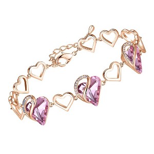 Leafael Infinity Love Heart Link Bracelet with Healing Stone Crystal, 18K Rose Gold Plated, 7" Chain + 2" Extender - 1 of 4