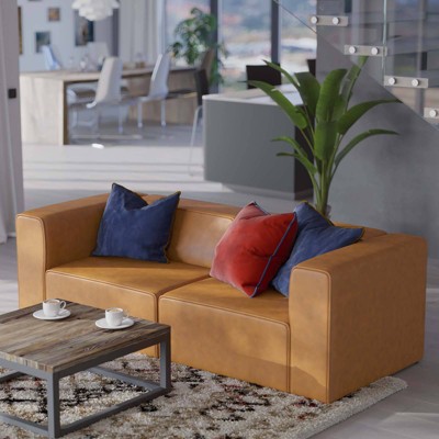 Mingle 74'' Tan Vegan Leather Modular Sectional Loveseat