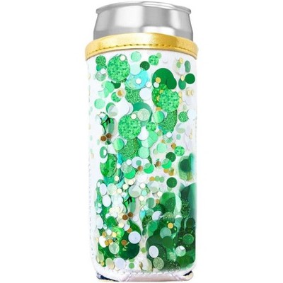 Packed Party Spirit Squad Confetti Skinny Can Cooler, Insulated Metal Can Drink Holder for Tailgate, Pool or Beach (Green with Envy)