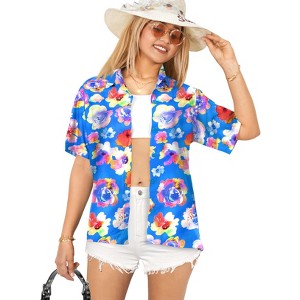 HAPPY BAY Women's Button Down Blouses Short Sleeve Womens Button Up Beach Party Tops Summer Tropical Vacation Holidays Hawaiian Shirts - 1 of 4