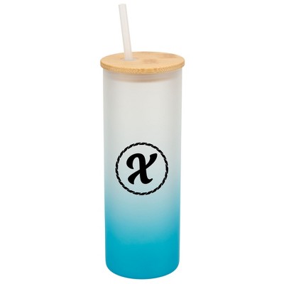 Elanze Designs X Monogram Letter Initial Rope Circle Wrap-Around Design 25 Ounce Frosted Gradient Glass On-The-Go Coffee Travel Skinny Tumbler Mug
