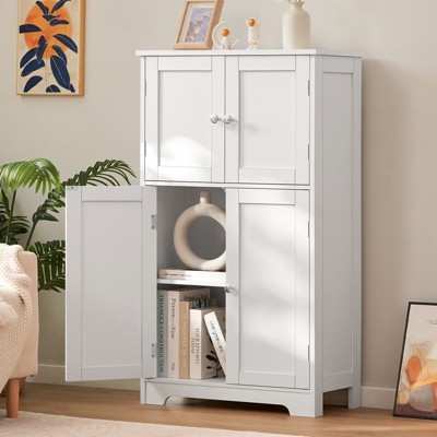USIKEY Storage Cabinet, Bathroom Cabinet with 4 Doors & Adjustable Shelf, Bathroom Floor Cabinet for Living Room, Entryway, Home Office