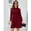 Women's 2025 Long Sleeve Mini Sweater Dress Crewneck Ribbed Knit a Line Pleated Swing Short Dresses - 3 of 4