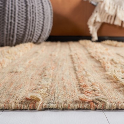 Handmade 6' Square Beige and Orange Wool Cotton Rug