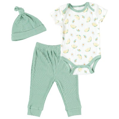 Image of Kyle & Deena Baby Boy Baby Clothes Layette Set Footless Sleep and Play 3 Pack Avocado Seafoam Cutie 3-6M