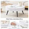 SYFERLORY 31.5" White Marble-Patterned MDF Round Coffee Table with black Metal Legs.Adjustable Feet - 4 of 4