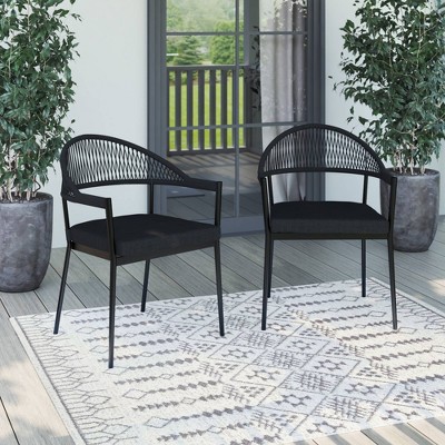 2pk Outdoor Dining Arm Chairs with Cushions - Black - TK Classics