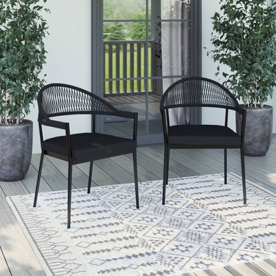 2pk Outdoor Dining Arm Chairs with Cushions - Black - TK Classics