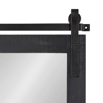 Black Wood Barn Door Wall Mirror with Hooks