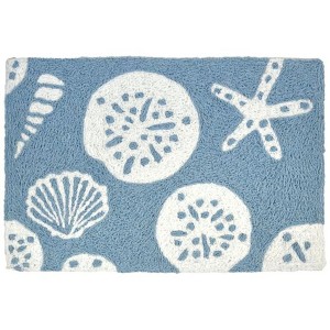 Jellybean White Shells On Blue Indoor/Outdoor Machine Washable 20" x 30" Doormat - 1 of 3