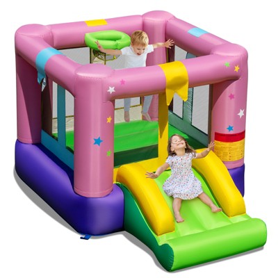 Tangkula Inflatable Bounce House with Slide Gift Box Themed Kids Castle Slide Bouncer Party Toddler Jumping Bouncy House Blower Excluded