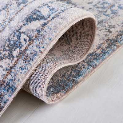 Ivory and Blue Synthetic Hand-knotted Rectangular Area Rug, 5' x 7'