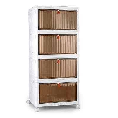 Boersma Foldable Storage Bins With Lid Front Magnetic Door Collapsible Stackable Closet Organizer Containers With 4Pcs 360 Degree Rotatable Wheels