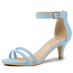 Allegra K Women's Round Open Toe Ankle Buckle Strap Kitten Heel Sandals - 1 of 4
