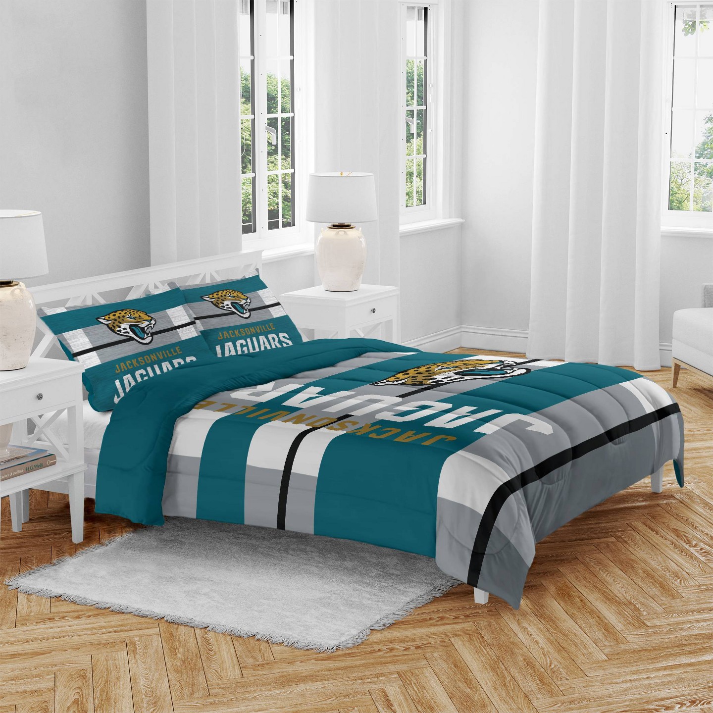 Постельное бельё NFL Jacksonville Jaguars Heathered Stripe Queen Bed in a Bag - 3pc, цвет: Полосатый — фото 1