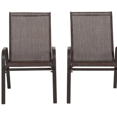 2 Piece Patio Chairs, Outdoor Camping Chairs with Textilene Fabric, Set of 2 Garden Chairs with Armrest High Backrest for Garden Patio Beach